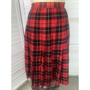 VTG 90s Pendleton Petite Red Plaid Pleated Maxi Skirt USA 100% Virgin Wool Sz 4P